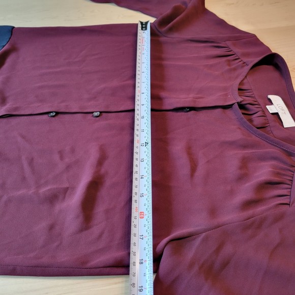 LOFT Burgundy Blue Long Sleeve Shift Dress    Size XS - Picture 12 of 13